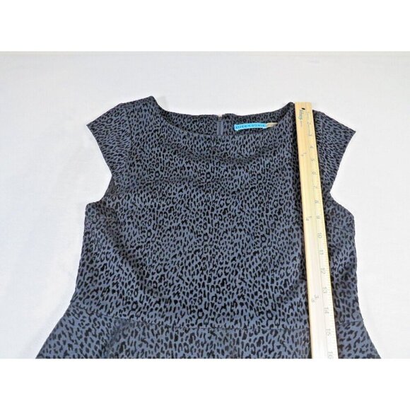 Alice + Olivia Victoria Peplum Dress Velvet Navy Leopard Print Size 8 Sheath - Picture 7 of 12